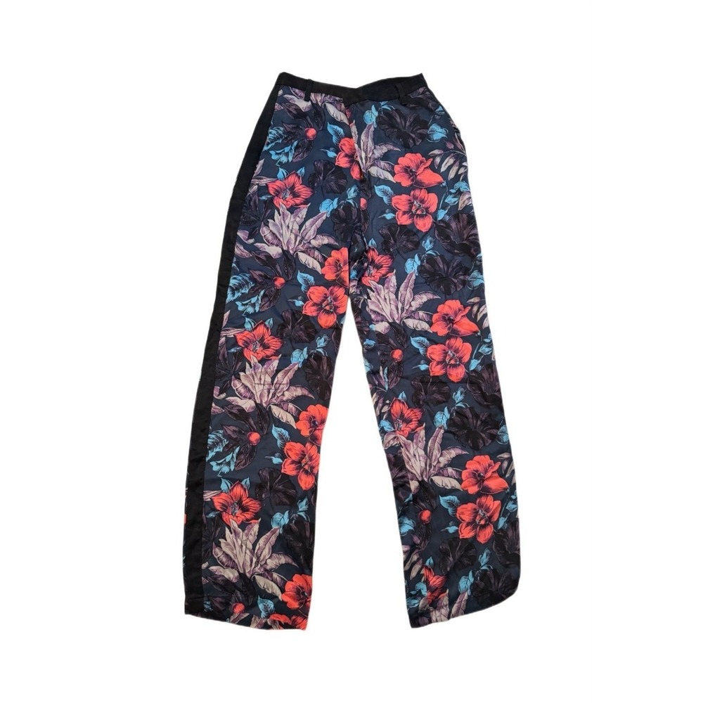 Marc by Marc Jacobs Silk Floral Wide Leg Pants Navy Coral Side Stripe Size 0